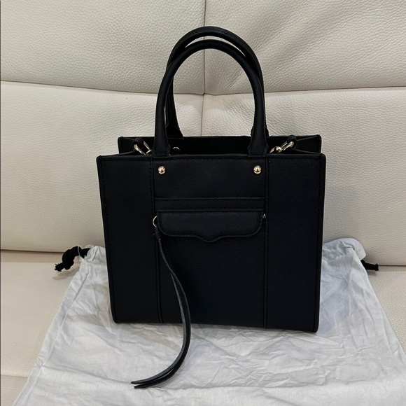 REBECCA MINKOFF Mini MAB Black/Gold Shoulder Bag Crossbody Leather Tote - Picture 12 of 14